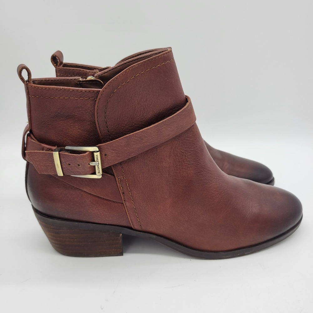 Vince Camuto Peaner Brown Leather Ankle Boots Buckle Strap Sz 9.5 VC-PEANER